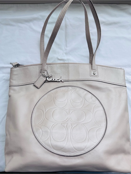 Coach Handbags - Coach Leather Tote in Light Beige with Signature Circle